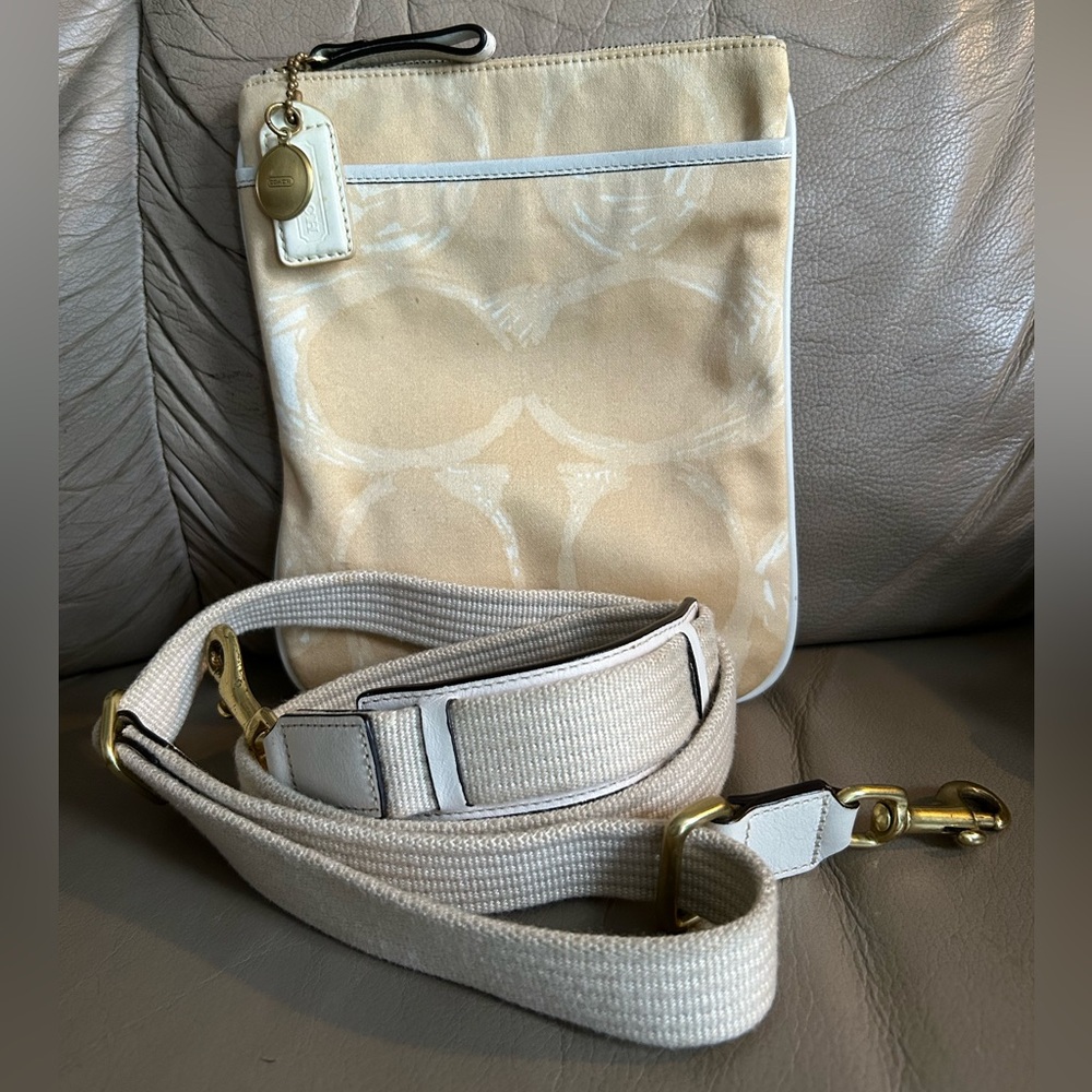 Coach F10801 Signature C Gold/Khaki/Ivory Crossbody Bag Purse Detachable Strap
